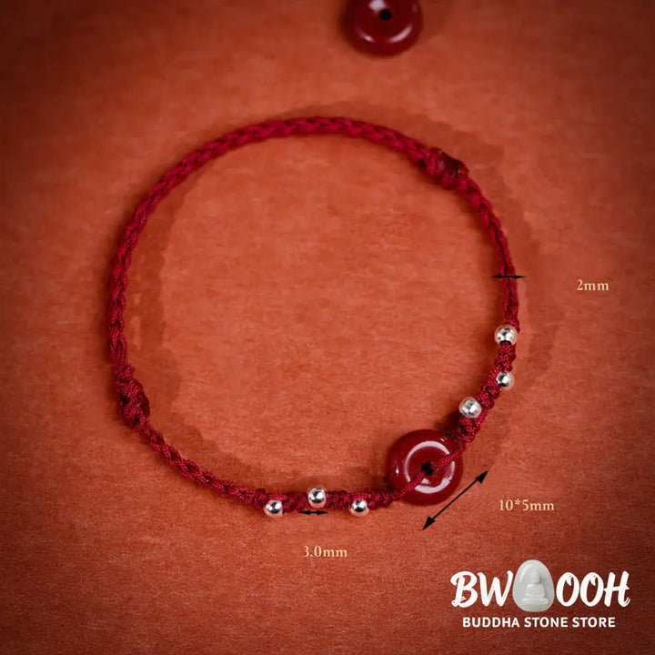 Buddha Stones Cinnabar Peace Buckle Handmade String Adjustable Blessing Bracelet Anklet - Bracelet Anklet