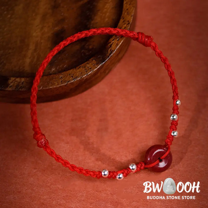 Buddha Stones Cinnabar Peace Buckle Handmade String Adjustable Blessing Bracelet Anklet - Bracelet Anklet