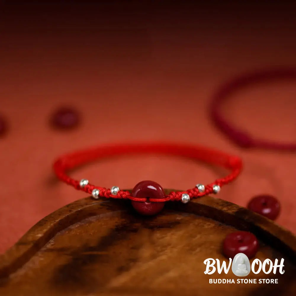 Buddha Stones Cinnabar Peace Buckle Handmade String Adjustable Blessing Bracelet Anklet - Bracelet Anklet