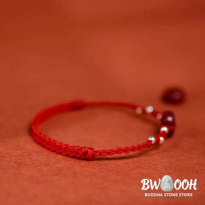 Buddha Stones Cinnabar Peace Buckle Handmade String Adjustable Blessing Bracelet Anklet - Bracelet Anklet