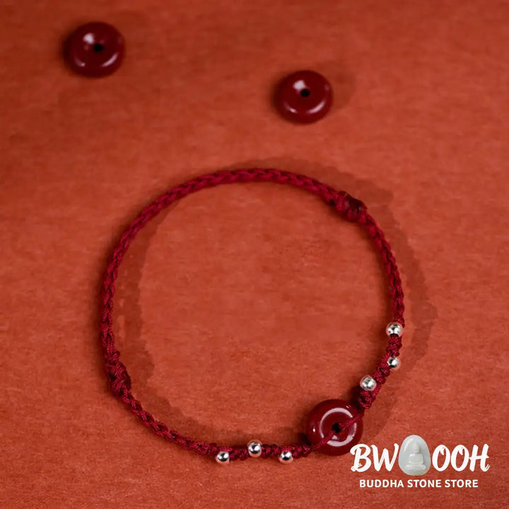 Buddha Stones Cinnabar Peace Buckle Handmade String Adjustable Blessing Bracelet Anklet - Bracelet Anklet
