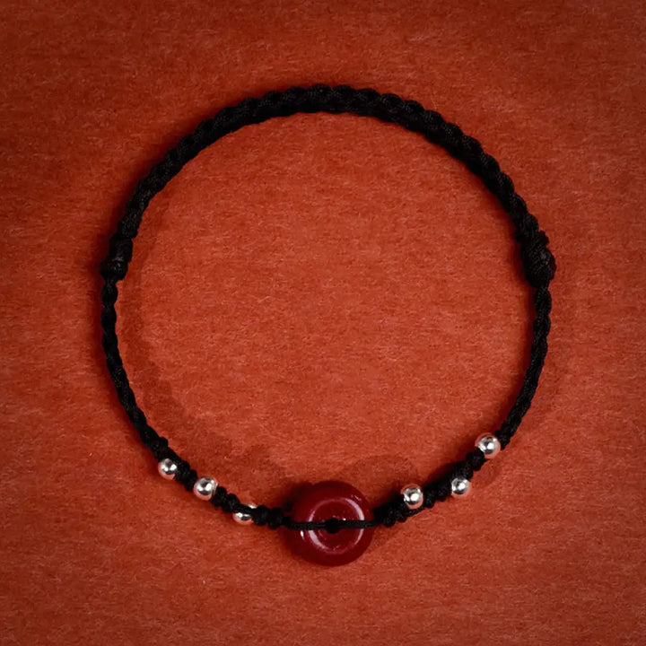 Buddha Stones Cinnabar Peace Buckle Handmade String Adjustable Blessing Bracelet Anklet - Black String Bracelet(Wrist