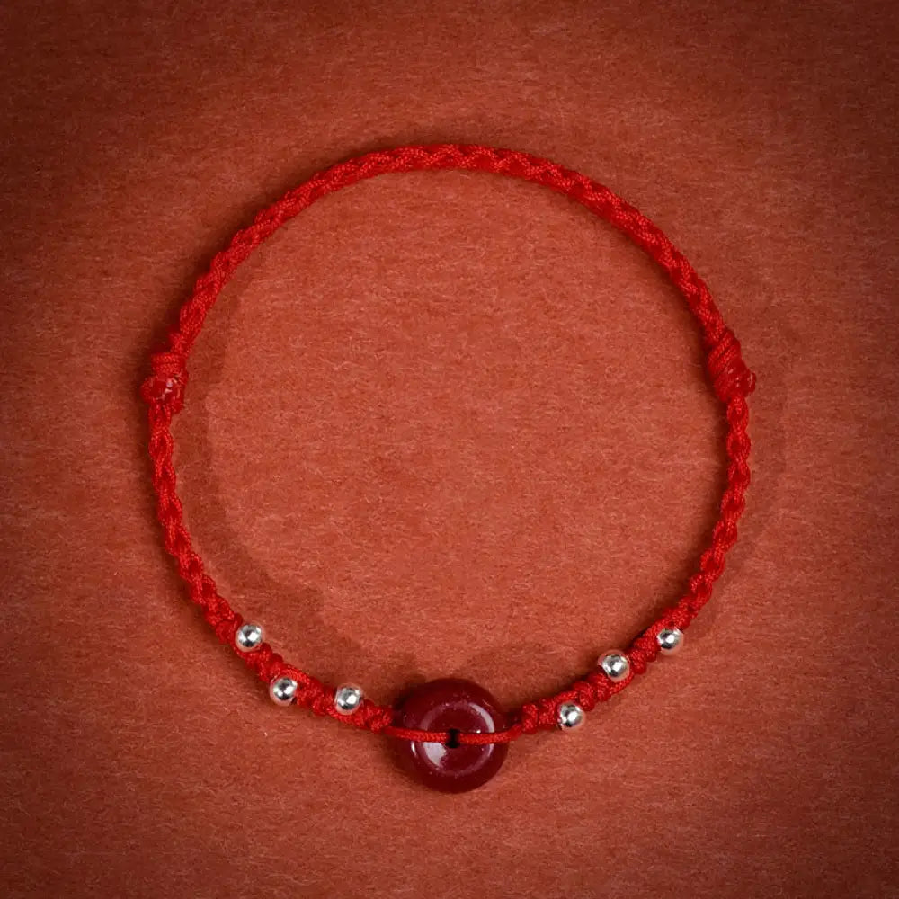 Buddha Stones Cinnabar Peace Buckle Handmade String Adjustable Blessing Bracelet Anklet - Red String Bracelet(Wrist