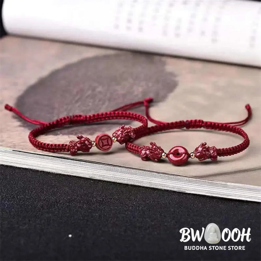 BWOOOH Cinnabar PiXiu Blessing Copper Coin Peace Buckle Red String Bracelet - Copper Coin(Bracelet Size 13-23cm)