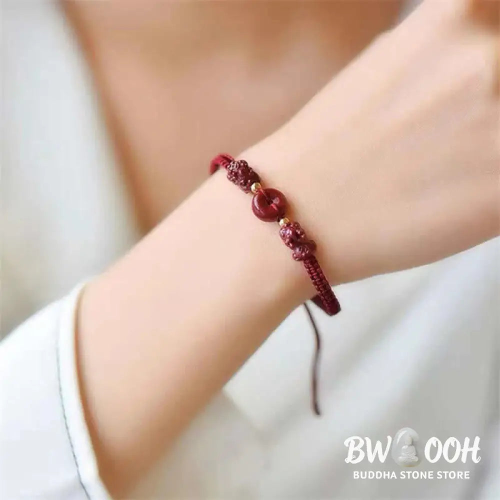 BWOOOH Cinnabar PiXiu Blessing Copper Coin Peace Buckle Red String Bracelet - Copper Coin(Bracelet Size 13-23cm)