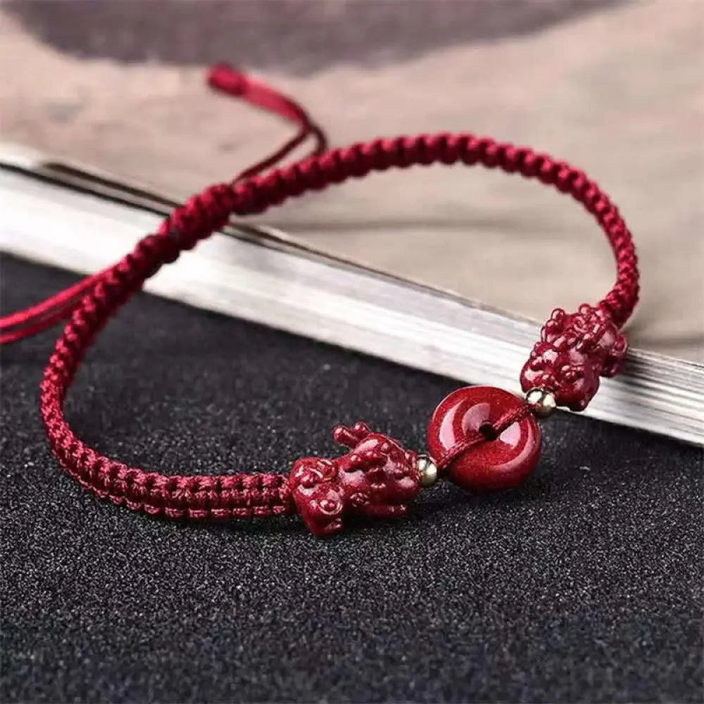 BWOOOH Cinnabar PiXiu Blessing Copper Coin Peace Buckle Red String Bracelet - Copper Coin(Bracelet Size 13-23cm)