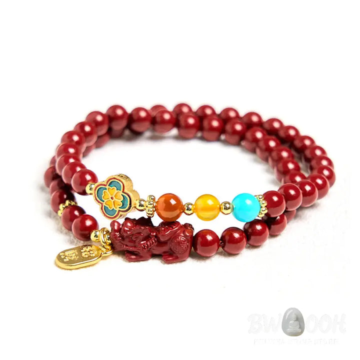 Buddha Stones Cinnabar PiXiu Fu Character Blessing Double Wrap Bracelet - BWOOOH - Cinnabar(Wrist Circumference