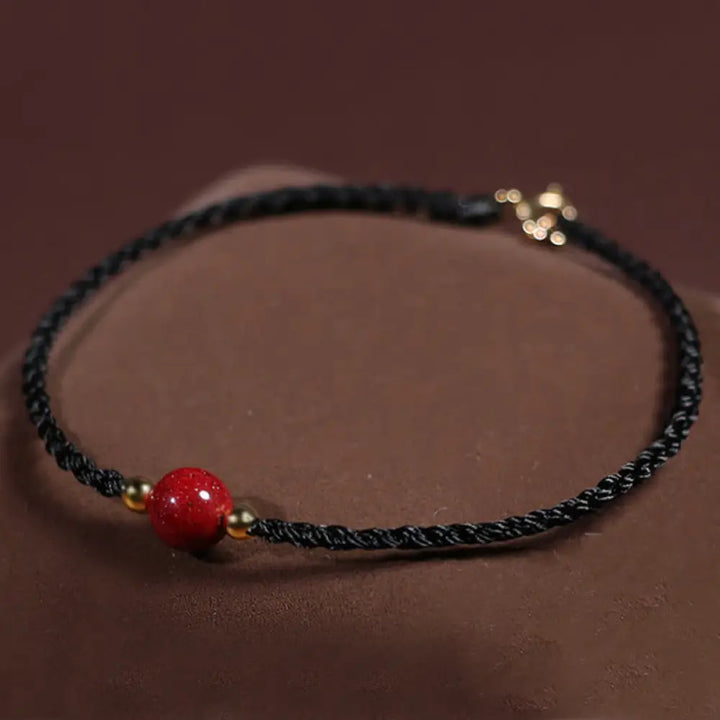 Buddha Stones Cinnabar Red String Blessing Keep Away Evil Spirits Bracelet - Black String(Wrist Circumference: 14-15