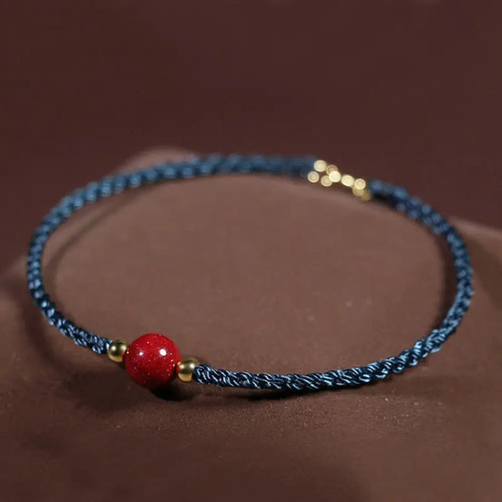 Buddha Stones Cinnabar Red String Blessing Keep Away Evil Spirits Bracelet - Blue String(Wrist Circumference: 14-15 cm)