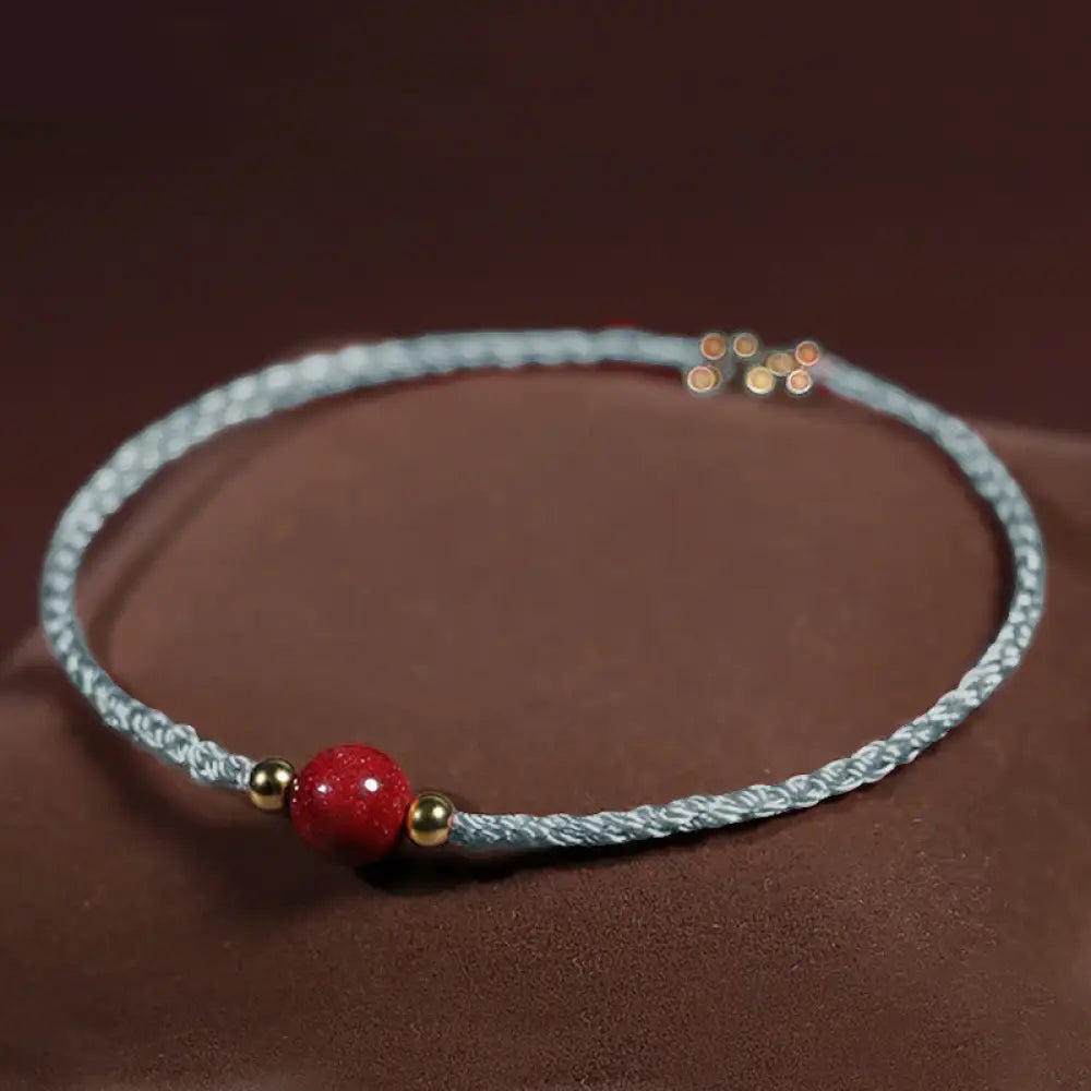 Buddha Stones Cinnabar Red String Blessing Keep Away Evil Spirits Bracelet - Light Gray String(Wrist Circumference: