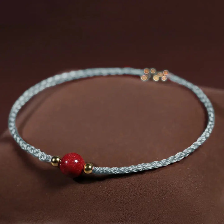 Buddha Stones Cinnabar Red String Blessing Keep Away Evil Spirits Bracelet - Light Gray String(Wrist Circumference: