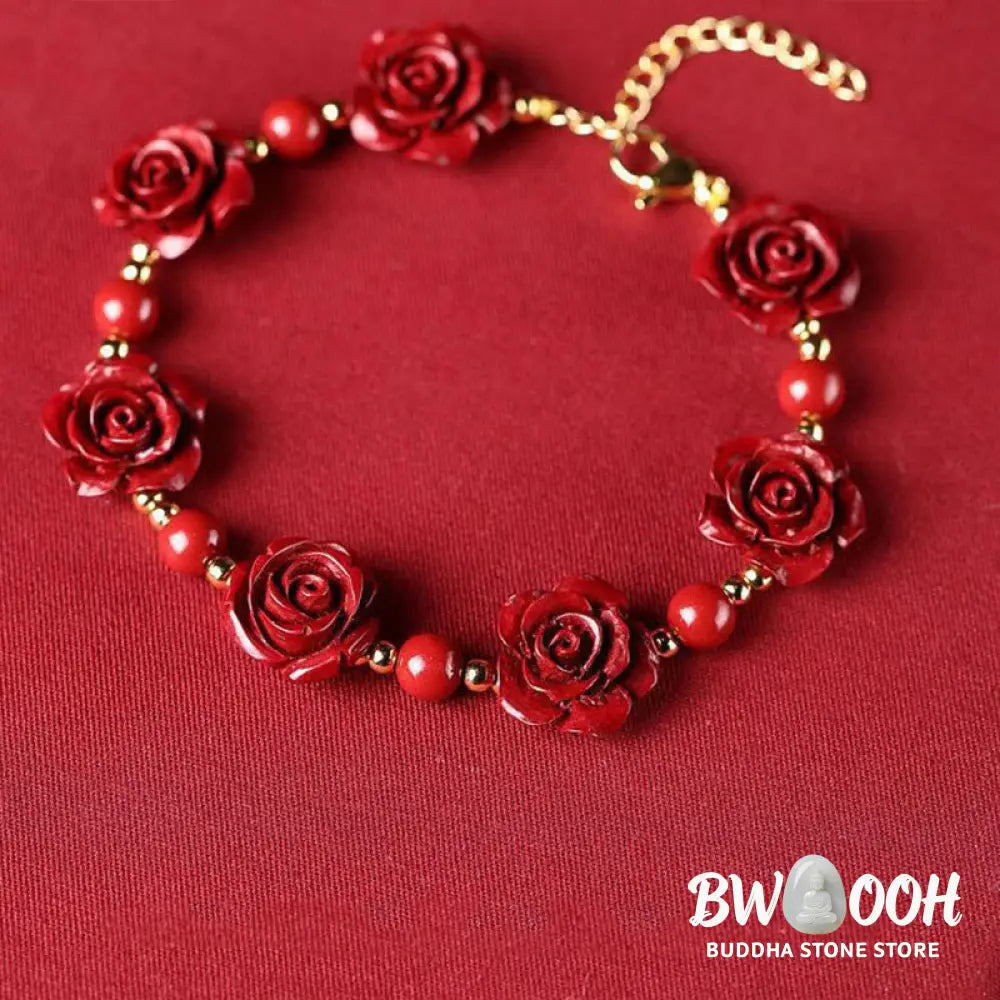 Buddha Stones Cinnabar Rose Blessing Bracelet - BWOOOH - Bracelet