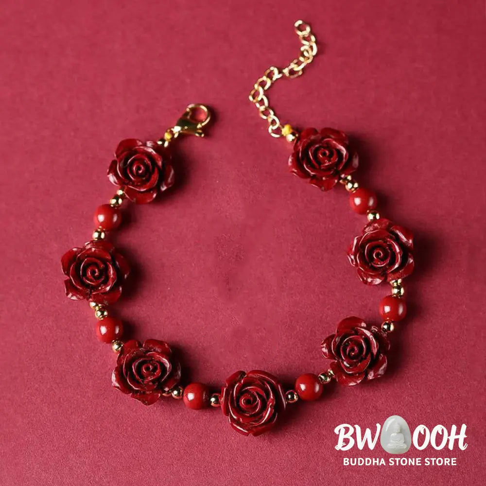 Buddha Stones Cinnabar Rose Blessing Bracelet - BWOOOH - Bracelet