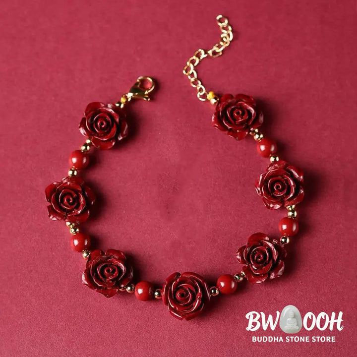 Buddha Stones Cinnabar Rose Blessing Bracelet - BWOOOH - Bracelet