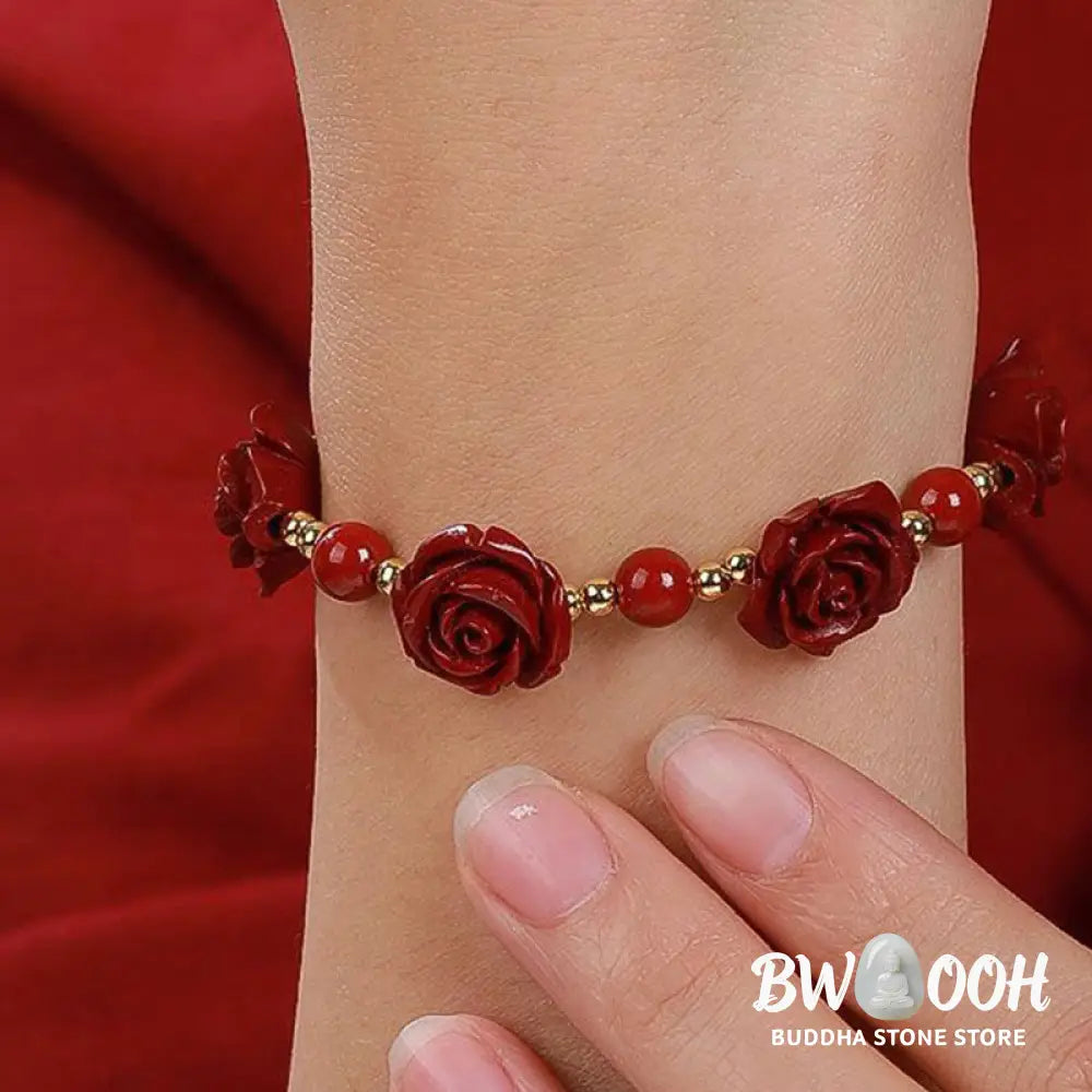 Buddha Stones Cinnabar Rose Blessing Bracelet - BWOOOH - Bracelet