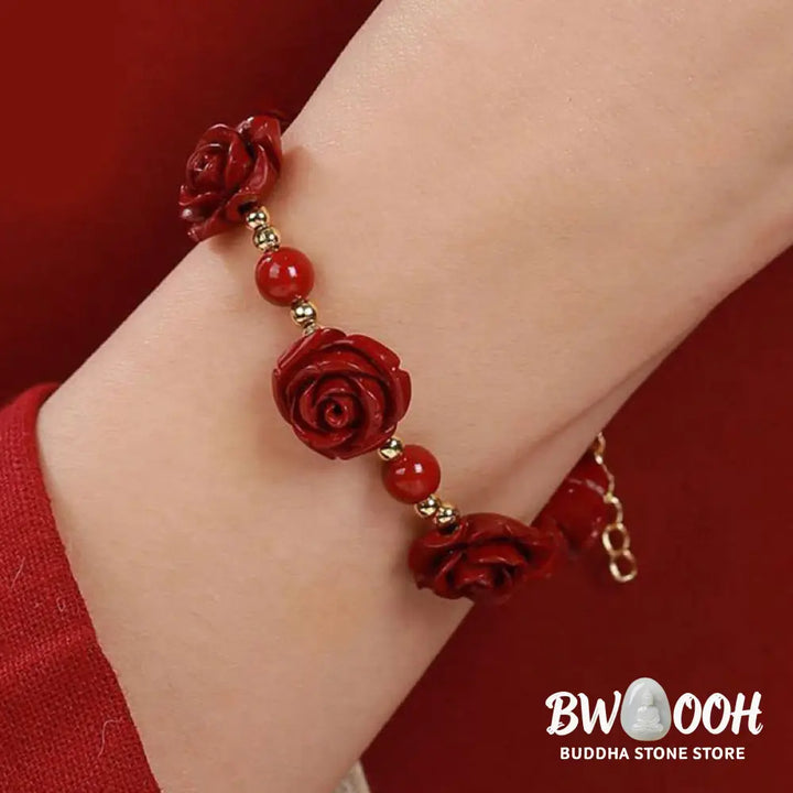 Buddha Stones Cinnabar Rose Blessing Bracelet - BWOOOH - Bracelet