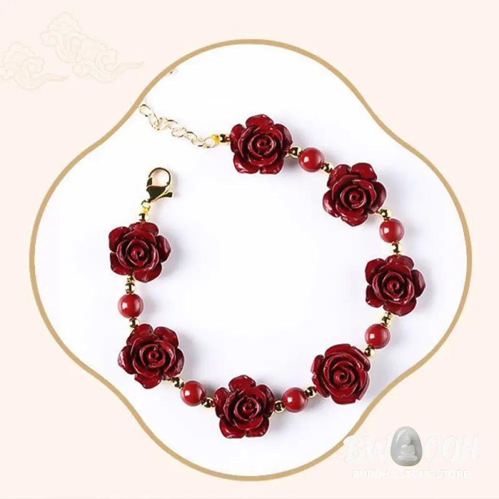 Buddha Stones Cinnabar Rose Blessing Bracelet - BWOOOH - Bracelet