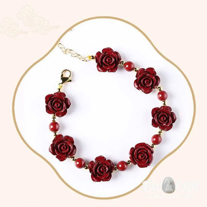 Buddha Stones Cinnabar Rose Blessing Bracelet - BWOOOH - Bracelet