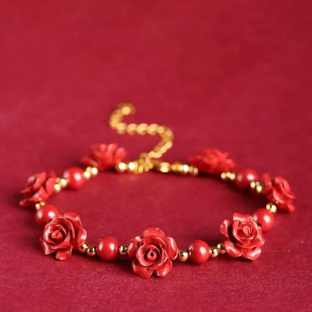 Buddha Stones Cinnabar Rose Blessing Bracelet - BWOOOH - Red Cinnabar(Wrist Circumference: 14-18cm) - Bracelet