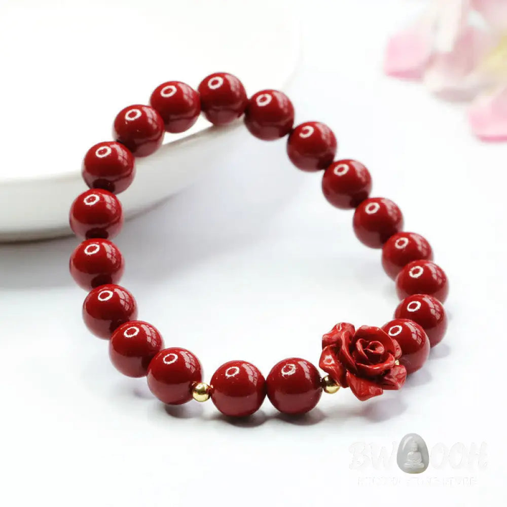 Buddha Stones Cinnabar Rose Calm Bracelet - BWOOOH - 8mm Cinnabar(Wrist Circumference: 14-16cm) - Bracelet