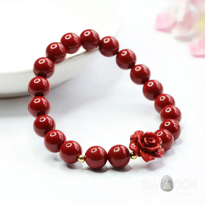 Buddha Stones Cinnabar Rose Calm Bracelet - BWOOOH - 8mm Cinnabar(Wrist Circumference: 14-16cm) - Bracelet