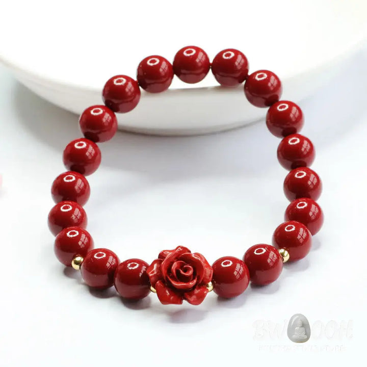 Buddha Stones Cinnabar Rose Calm Bracelet - BWOOOH - 8mm Cinnabar(Wrist Circumference: 14-16cm) - Bracelet