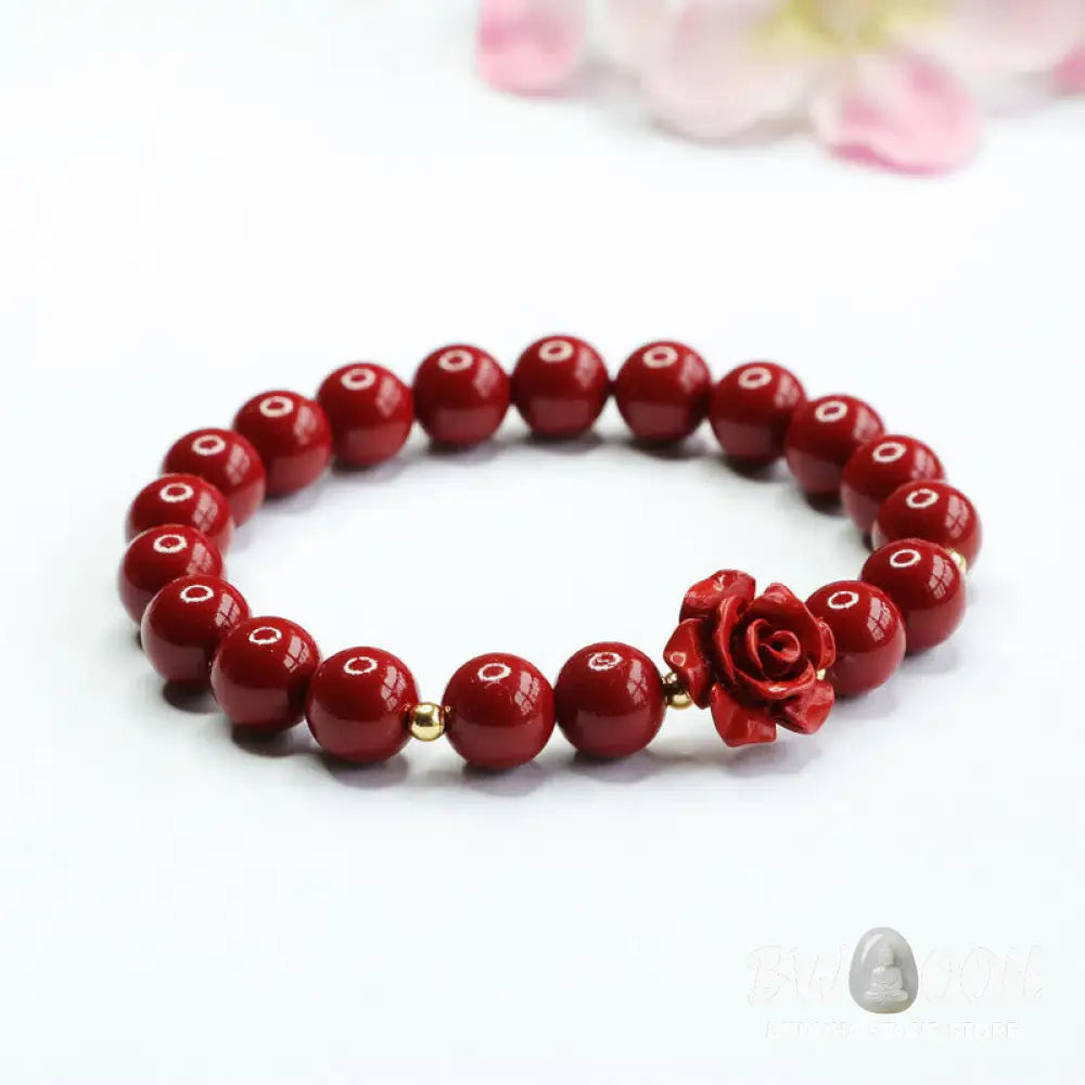 Buddha Stones Cinnabar Rose Calm Bracelet - BWOOOH - 8mm Cinnabar(Wrist Circumference: 14-16cm) - Bracelet