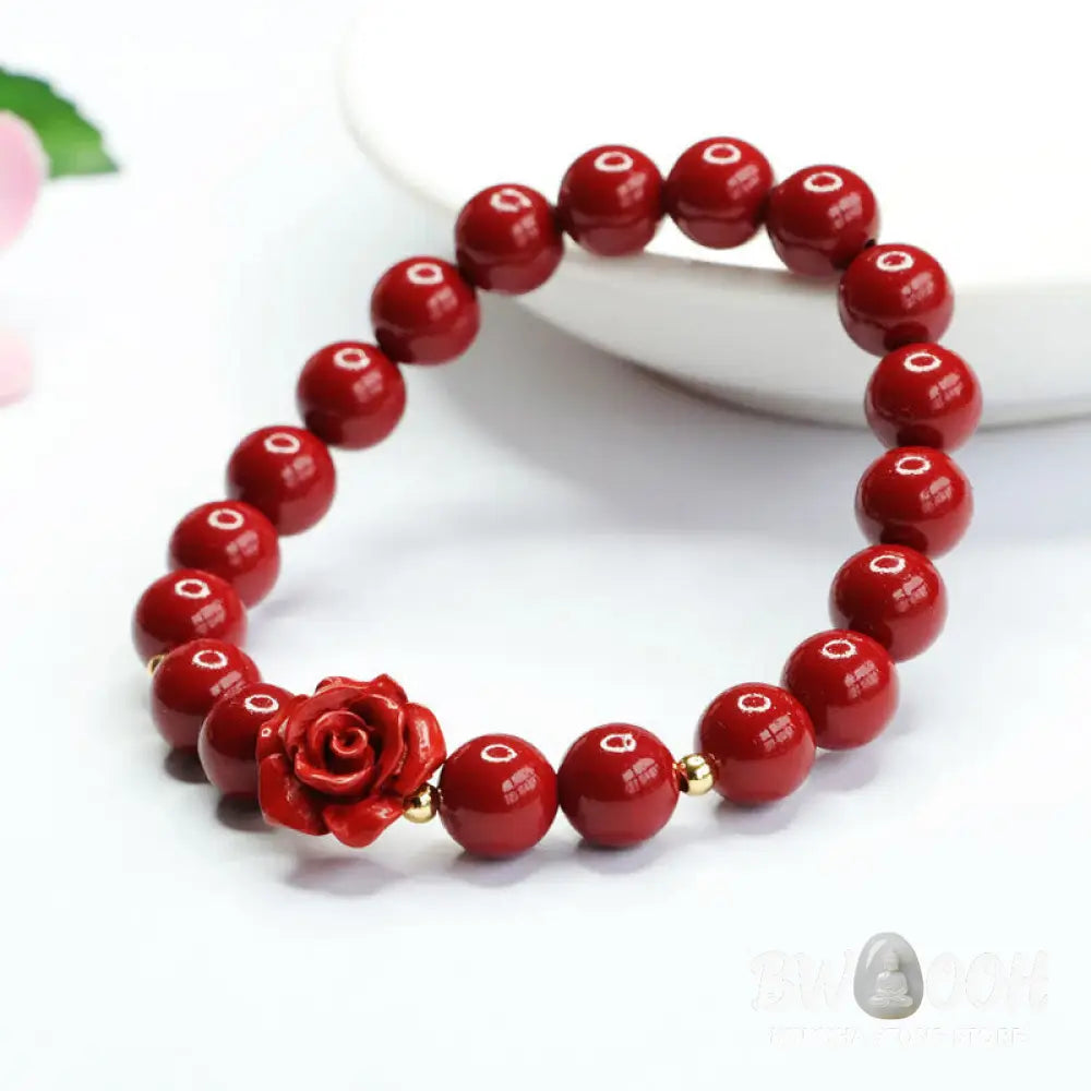 Buddha Stones Cinnabar Rose Calm Bracelet - BWOOOH - 8mm Cinnabar(Wrist Circumference: 14-16cm) - Bracelet
