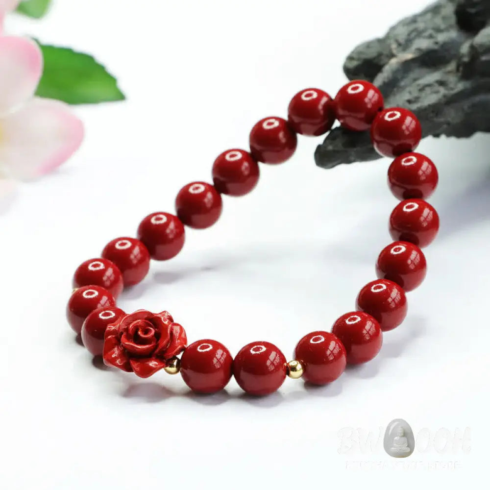 Buddha Stones Cinnabar Rose Calm Bracelet - BWOOOH - 8mm Cinnabar(Wrist Circumference: 14-16cm) - Bracelet