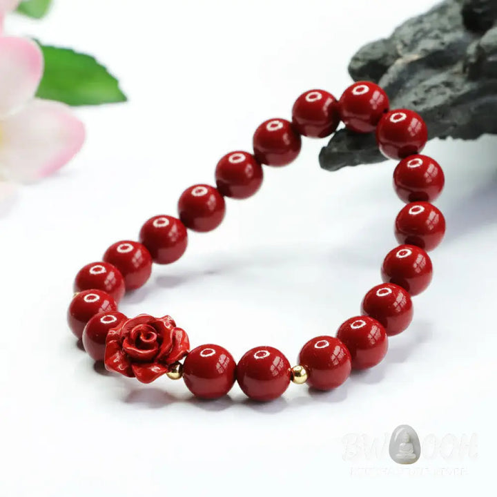 Buddha Stones Cinnabar Rose Calm Bracelet - BWOOOH - 8mm Cinnabar(Wrist Circumference: 14-16cm) - Bracelet