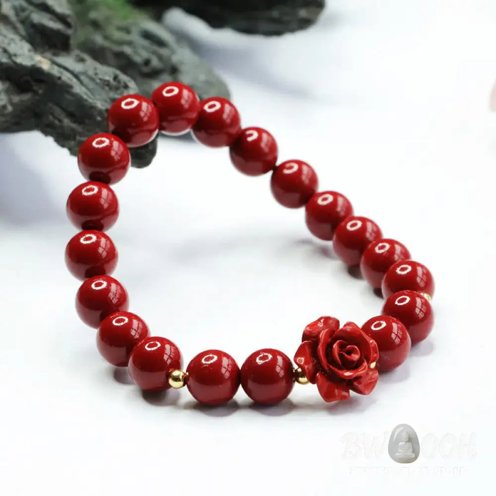 Buddha Stones Cinnabar Rose Calm Bracelet - BWOOOH - 8mm Cinnabar(Wrist Circumference: 14-16cm) - Bracelet