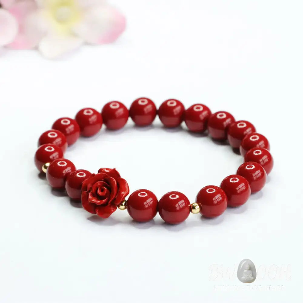Buddha Stones Cinnabar Rose Calm Bracelet - BWOOOH - 8mm Cinnabar(Wrist Circumference: 14-16cm) - Bracelet