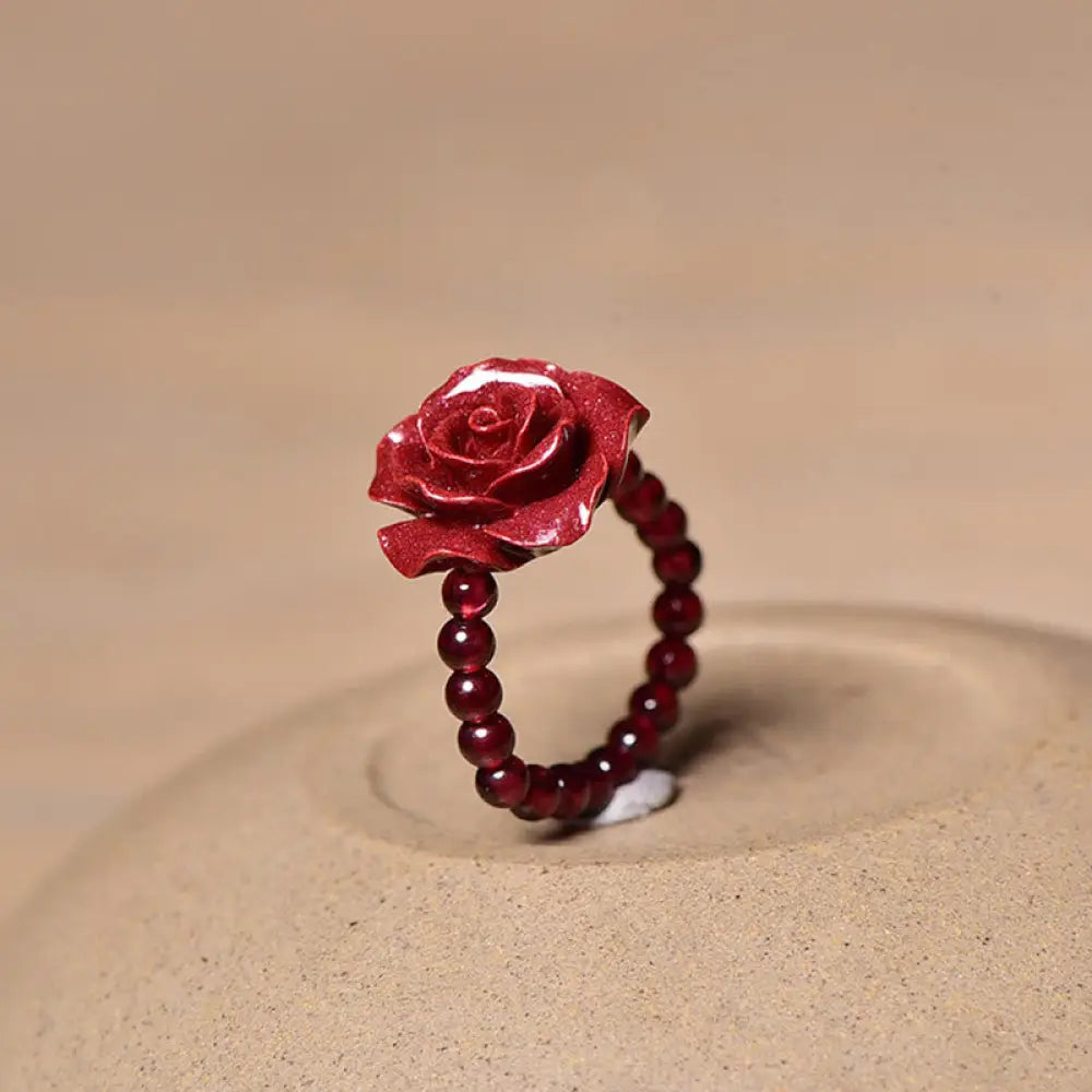 BWOOOH Cinnabar Rose Garnet Beads Concentration Ring — Cinnabar crystal healing bracelet for spiritual healing and mindful...