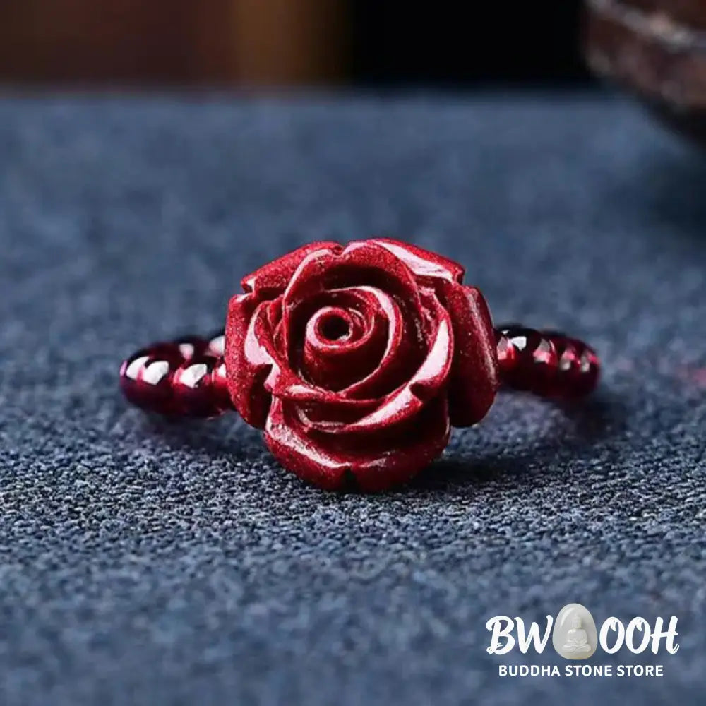 Buddha Stones Cinnabar Rose Garnet Beads Concentration Ring - Cinnabar Rose(Ring Circumference: 50mm-Elastic Rope)