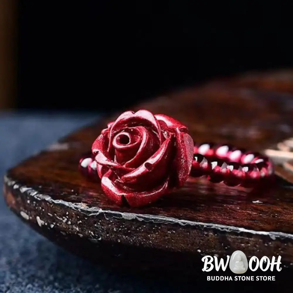Buddha Stones Cinnabar Rose Garnet Beads Concentration Ring - Cinnabar Rose(Ring Circumference: 50mm-Elastic Rope)