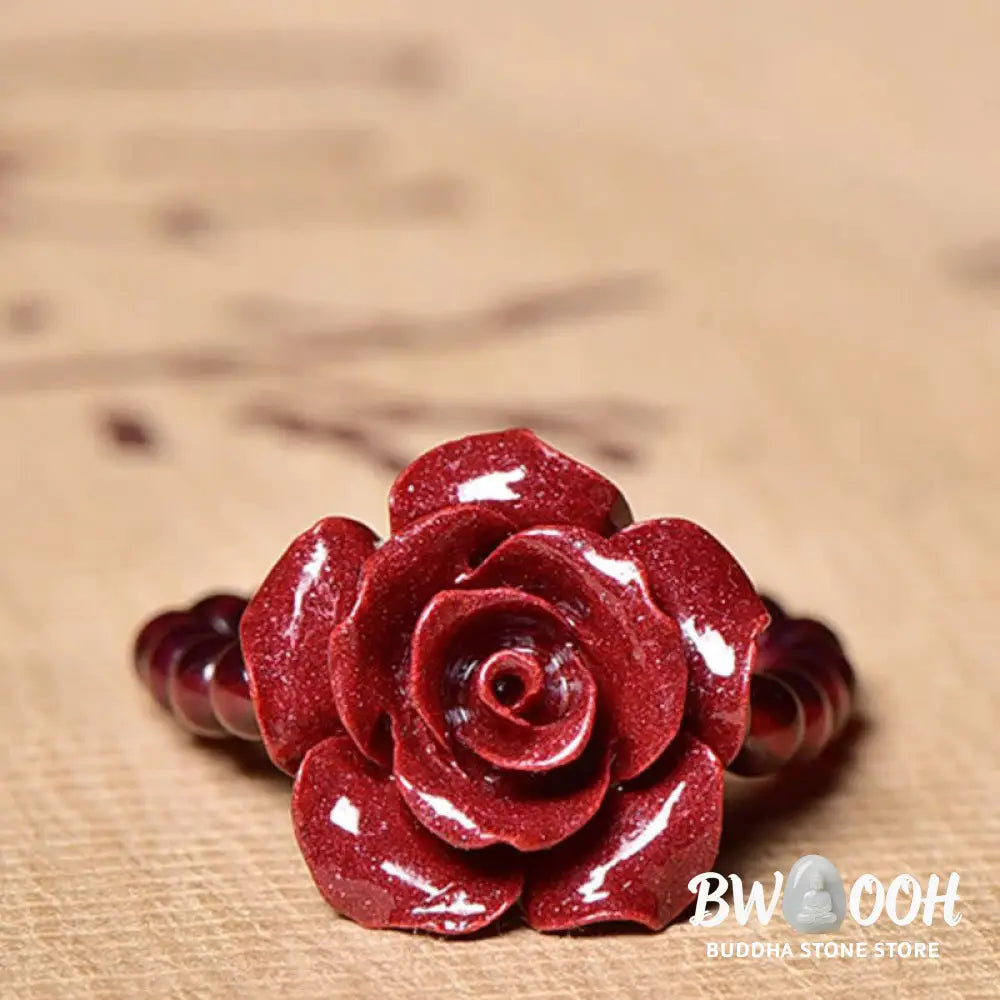 Buddha Stones Cinnabar Rose Garnet Beads Concentration Ring - Cinnabar Rose(Ring Circumference: 50mm-Elastic Rope)