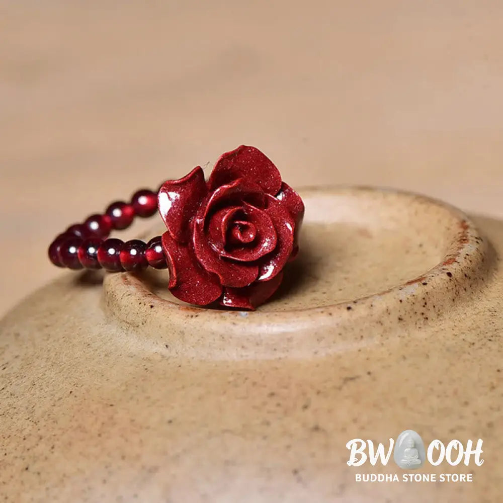 Buddha Stones Cinnabar Rose Garnet Beads Concentration Ring - Cinnabar Rose(Ring Circumference: 50mm-Elastic Rope)