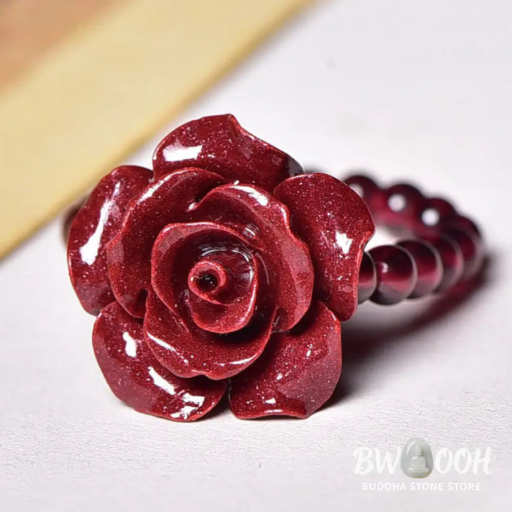Buddha Stones Cinnabar Rose Garnet Beads Concentration Ring - Cinnabar Rose(Ring Circumference: 50mm-Elastic Rope)