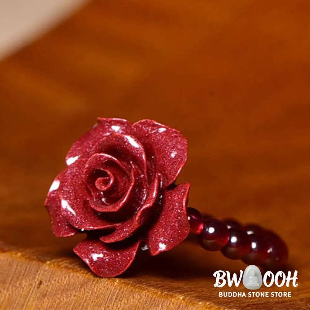 Buddha Stones Cinnabar Rose Garnet Beads Concentration Ring - Cinnabar Rose(Ring Circumference: 50mm-Elastic Rope)