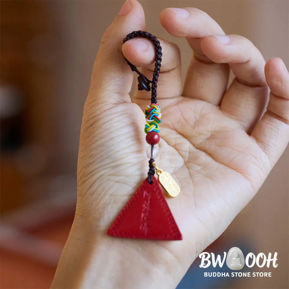 Buddha Stones Cinnabar Triangle Pattern Talisman Keep Away Evil Spirits Key Chain - Cinnabar(Calm♥Concentration) - Key