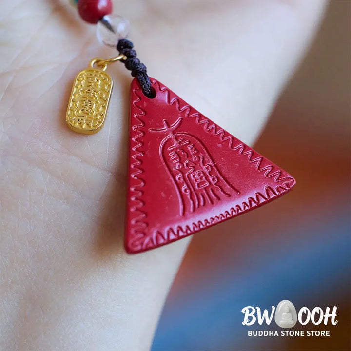 Buddha Stones Cinnabar Triangle Pattern Talisman Keep Away Evil Spirits Key Chain - Cinnabar(Calm♥Concentration) - Key