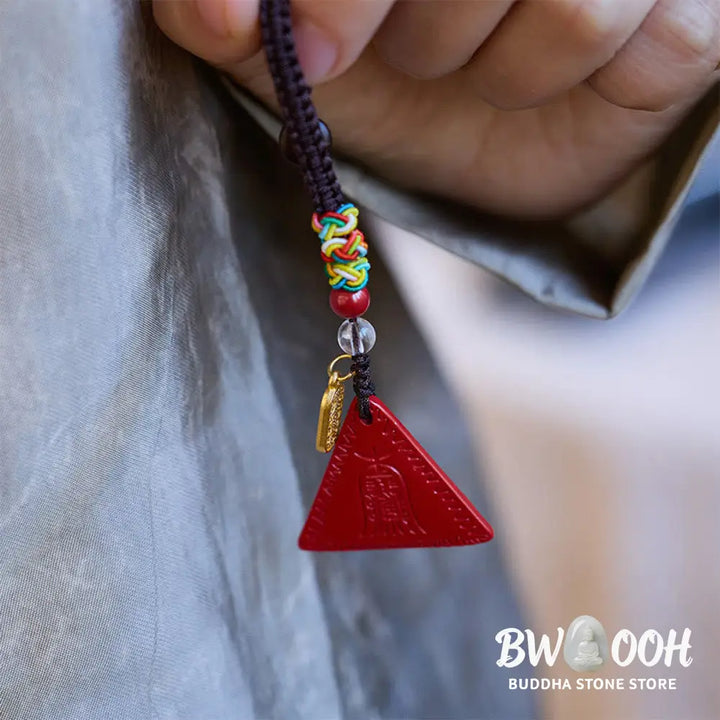 Buddha Stones Cinnabar Triangle Pattern Talisman Keep Away Evil Spirits Key Chain - Cinnabar(Calm♥Concentration) - Key