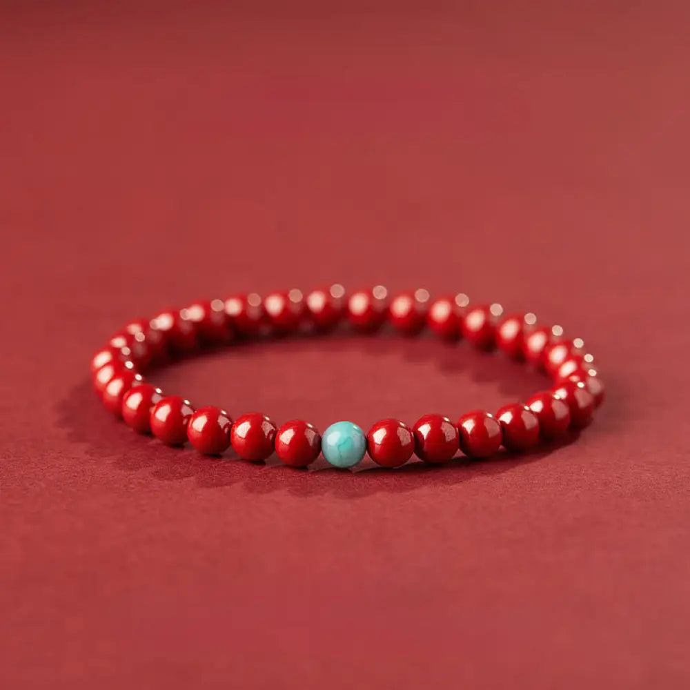 Buddha Stones Cinnabar Turquoise Concentration Bracelet - 6mm Imperial Cinnabar - Bracelet