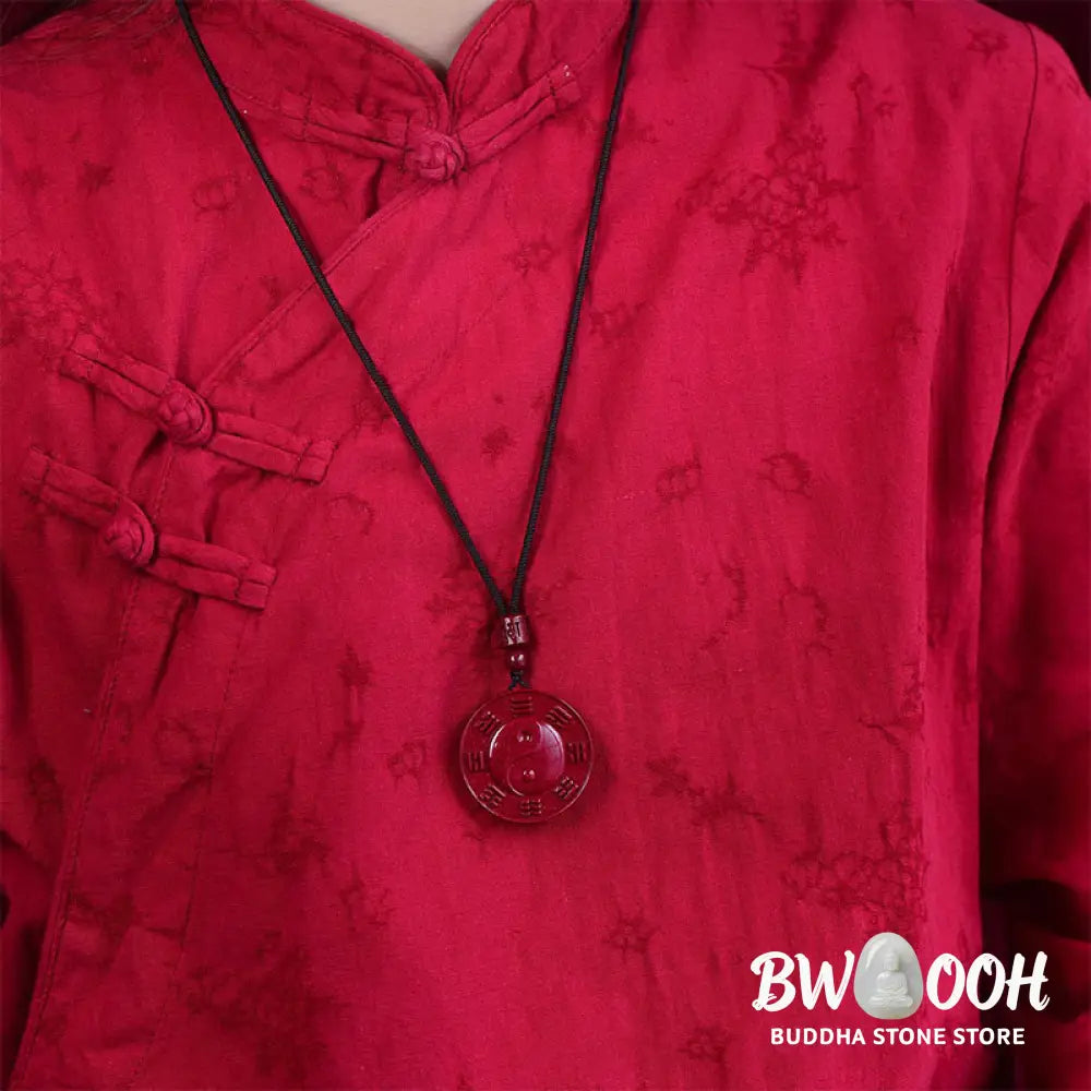 Buddha Stones Cinnabar Yin Yang Bagua Blessing Necklace Pendant - BWOOOH - Cinnabar(Calm♥Concentration) - Necklaces &amp;