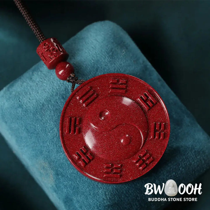 Buddha Stones Cinnabar Yin Yang Bagua Blessing Necklace Pendant - BWOOOH - Cinnabar(Calm♥Concentration) - Necklaces &amp;