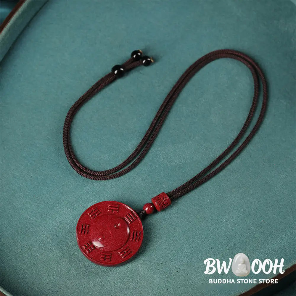 Buddha Stones Cinnabar Yin Yang Bagua Blessing Necklace Pendant - BWOOOH - Cinnabar(Calm♥Concentration) - Necklaces &amp;