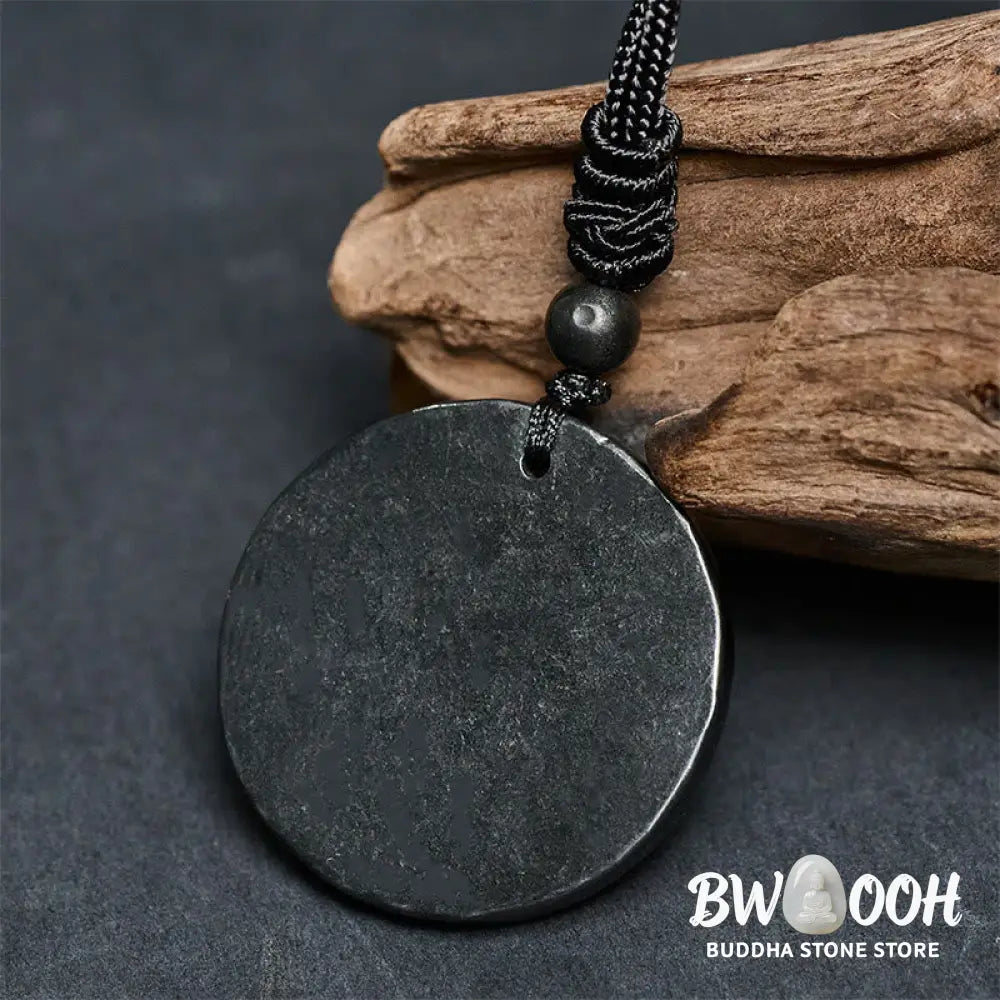Buddha Stones Circle Simple Design Authentic Shungite Stone Protection Necklace Pendant - BWOOOH - Shungite