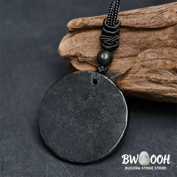 Buddha Stones Circle Simple Design Authentic Shungite Stone Protection Necklace Pendant - BWOOOH - Shungite