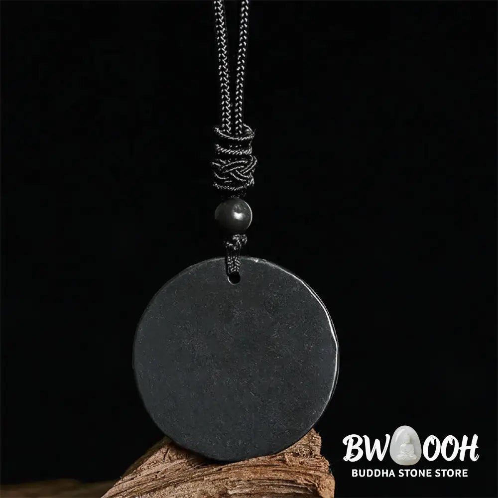 Buddha Stones Circle Simple Design Authentic Shungite Stone Protection Necklace Pendant - BWOOOH - Shungite