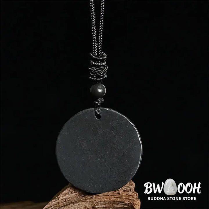 Buddha Stones Circle Simple Design Authentic Shungite Stone Protection Necklace Pendant - BWOOOH - Shungite